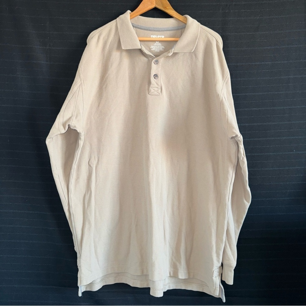 Duluth Trading Mens Long Sleeve Polo Shirt Tan XLT Tall Work Camp Outdoor Casual